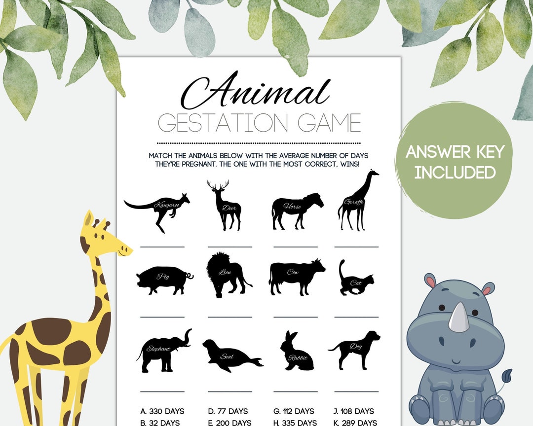 Animal Gestation Game Animal Gestation Baby Shower Baby - Etsy