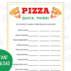 Quick Think Pizza Game: Pizza Party Activity (Digital Download)