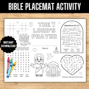 The Lord&#39;s Prayer Craft | Lord&#39;s Prayer Lesson | Bible Placemat | Sunday School Craft | Bible Craft | Bible Activities for Kids | VBS Crafts