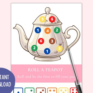 Roll a Teapot Game | Tea Party Games | Tea Party Games Adults Kids Toddler | Tea Party Printable Games | Tea Party Bridal Baby Shower