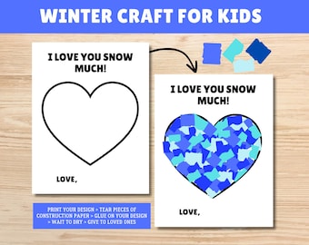 Manualidad de corazón de invierno para niños / Arte de papel imprimible (descarga digital)