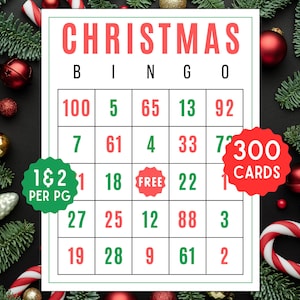 300 kerstbingokaarten | Kerstbingo | Afdrukbare kerstbingo | Bingo voor de feestdagen | Kerstfeestspel | Bingo met cijfers voor kerst