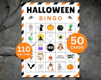 Halloween Bingo Game: 50 Printable Cards, Kids Halloween Party (Digital Download)