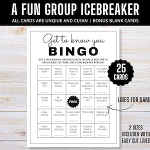Maak kennis met bingo | IJsbrekerspellen | IJsbrekerbingo | Vind de gastbingo | Leer je kennen | Teambuildingspel | Kantoorspellen