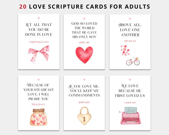 Love Bible Verse Cards | Scripture Valentines | Bible Favors | Christian Valentines | Printable Bible Verse Cards | Bible Cards Adults Teens
