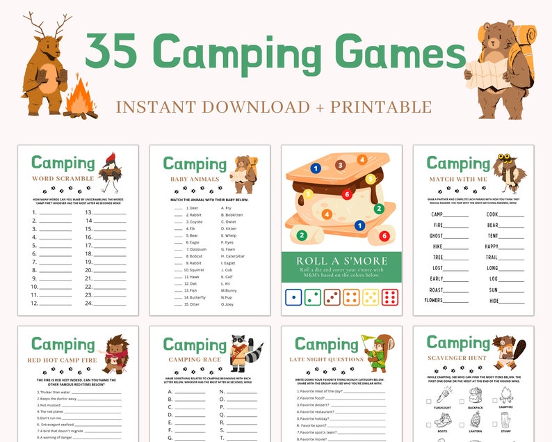 Camping Games Camping Games Kids Families Adults Camping Games Printable Camping Activities Camping Scavenger Hunt Campfire Games image 2