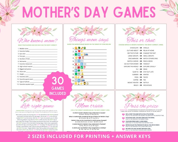 Mother's Day Games Bundle | 30 Printable Party Games (Digital Download)