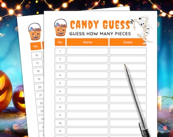 Juego de adivinanzas de dulces de Halloween / Actividad imprimible para fiestas (A4)