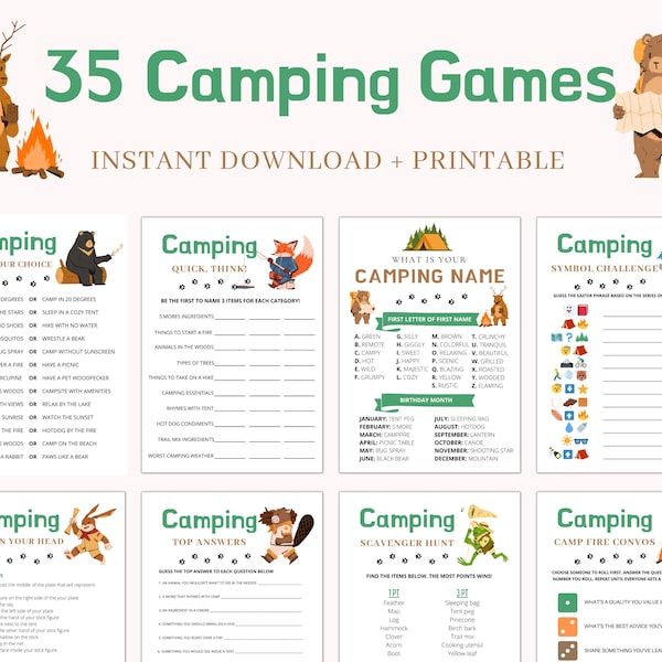 Camping Games | Camping Games Kids Families Adults | Camping Games Printable | Camping Activities | Camping Scavenger Hunt | Campfire Games