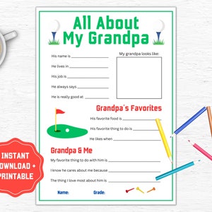 Todo sobre mi abuelo / Actividad para el día de los abuelos / Regalo imprimible para el día de los abuelos / Regalo para el abuelo / Actividad para el día de los abuelos / Golf