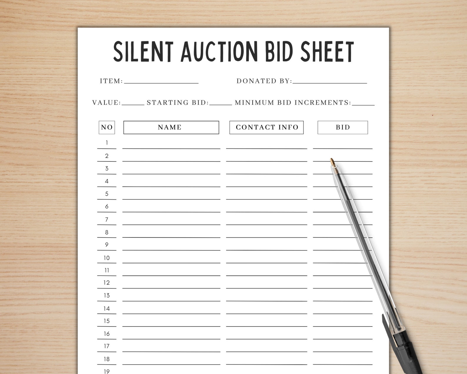Silent Auction Bid Sheet Silent Auction Template Silent Etsy Silent Auction Bid Sheet Silent Auction Template Silent Etsy