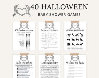 40 Halloween-babyshowergames: gotisch skeletthema (afdrukbaar)