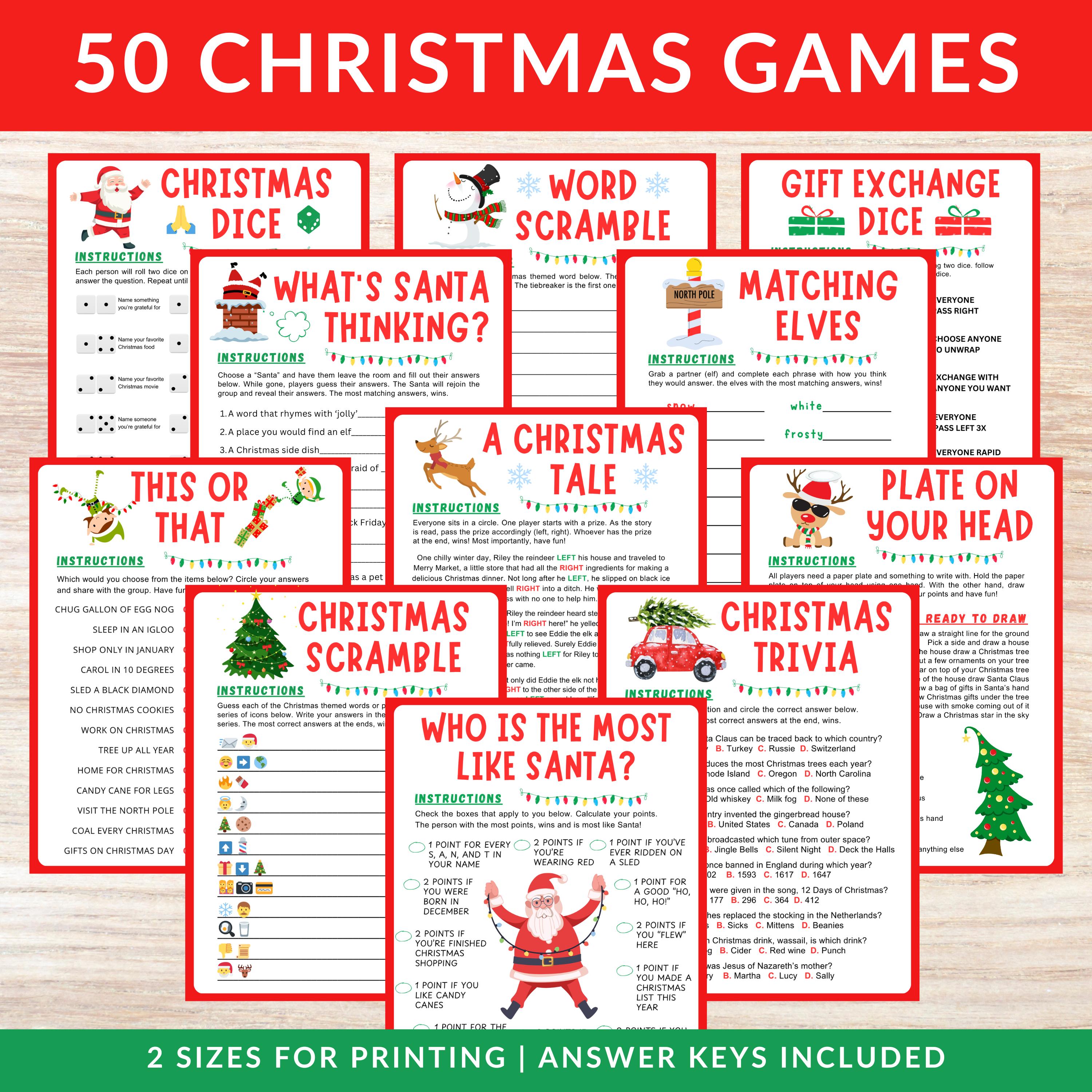 Printable Christmas Games Bundle: 50 Fun Holiday Party Games (digital ...