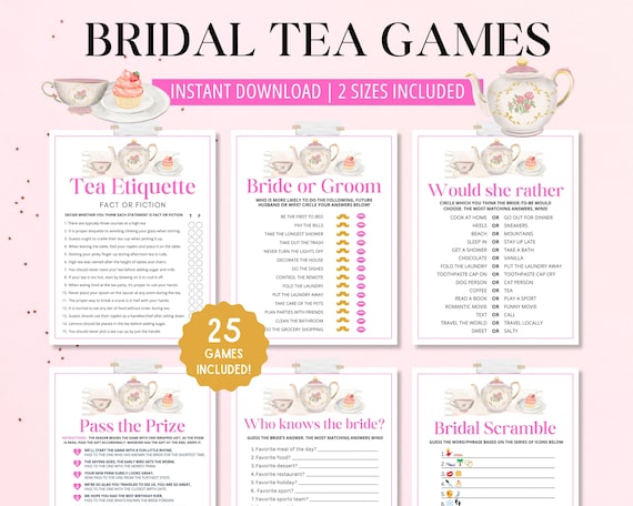 Tea Party Bridal Shower Games | 25 Printable Games (Digital Download)