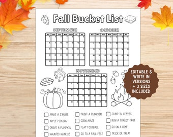 Editable Fall Bucket List Calendar | Coloring Activity (Digital Download)