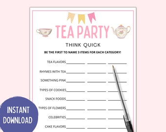 Tea Party Think Quick | Tea Party Games | Tea Party Games Adults Kids Toddler | Tea Party Printable Games | Tea Party Bridal Baby Shower