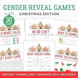 Juegos de revelación de género de Navidad / Revelación de género de pan de jengibre / Juegos de revelación de género / Juegos de revelación de género de invierno / Revelación de género imprimible