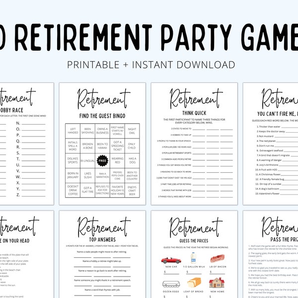 Retirement Party Games | Retirement Games | Retirement Games Printable | Retirement Games Him Her | Surprise Retirement Party | Fun Games