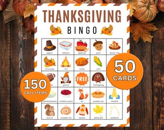 Thanksgiving Bingo: Thanksgiving Game with 50 unique cards (Printable)