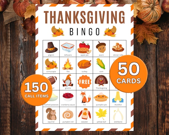 Thanksgiving Bingo: Thanksgiving Game with 50 unique cards (Printable)