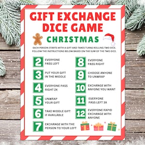 Geschenk-Tauschwürfel | Geschenketausch Spiel | Weihnachtsgeschenkbörse | Weihnachtsgeschenk Spiel | Weihnachts-Party-Spiel | Tauschspiel | Druckbar