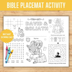 David and Goliath Activity | David and Goliath Craft | Bible Lesson | Bible Placemat | Sunday School Craft | Bible Craft | Bible Coloring