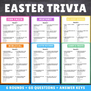 Easter Trivia | Printable Easter Trivia | Easter Games for Adults | Easter Game Night | Trivia for Easter | Easter Quiz | Easter Party Games