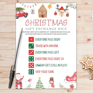 Cadeauruil dobbelstenen | Cadeauruilspel | Kerstcadeauspel | Geef het cadeau-spel door | Kerstspellen voor gezinnen | Kerstfeestspellen
