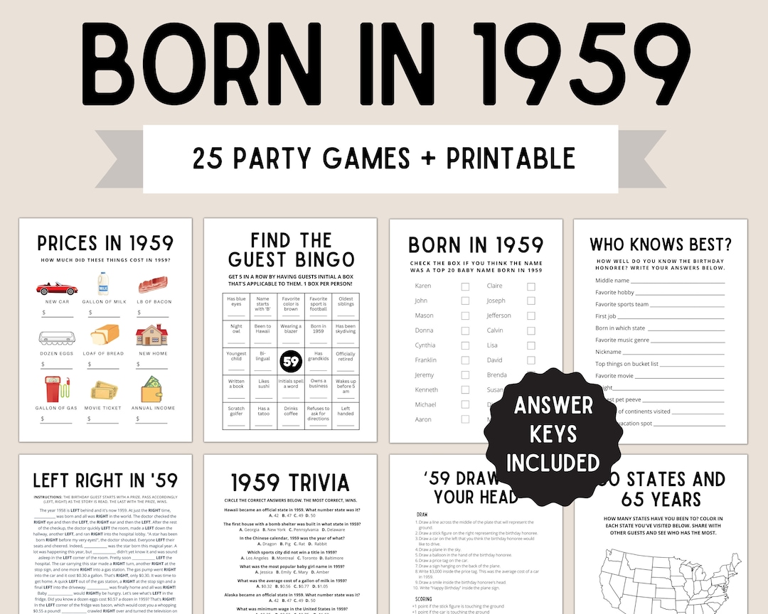 65th Birthday Party Games Born in 1959 65th Birthday Games 1959 Games