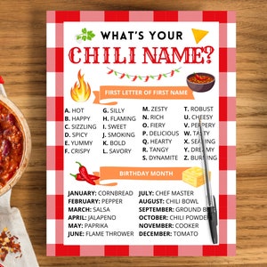 What&#39;s Your Chili Name? | Chili Cook-Off Game | Chili Cook-Off | Chili Cook-Off Activities | Chili Contest | Chili Cook Off Printable