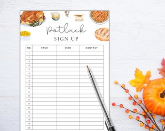 Thanksgiving Potluck Sign Up Sheet | Printable Template (Digital Download)