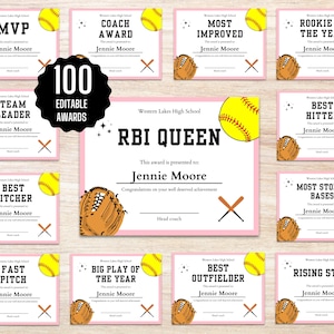 Editable Softball Certificates | Softball Award | Softball Certificates | Softball Party | Softball Banquet | Printable Softball Certificate