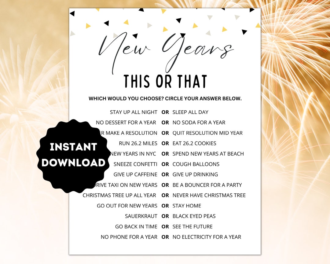 New Years This or That New Years Eve Game New Years Party Game New ...