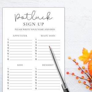 Potluck melden Sie sich an Blatt | Potluck melden Sie sich an Blatt | Kirche Potluck | Potluck Vorlage | Potluck melden | Potluck Abendessen | Potluck zum Ausdrucken