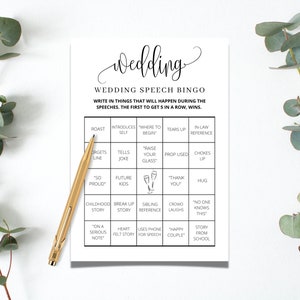 Bingo bruiloftstoespraak | Trouwspellen | Spellen voor bruiloftsreceptie | Trouwspellen voor receptie | Spraakspel bruiloft | Afdrukbaar bruiloftsfeest