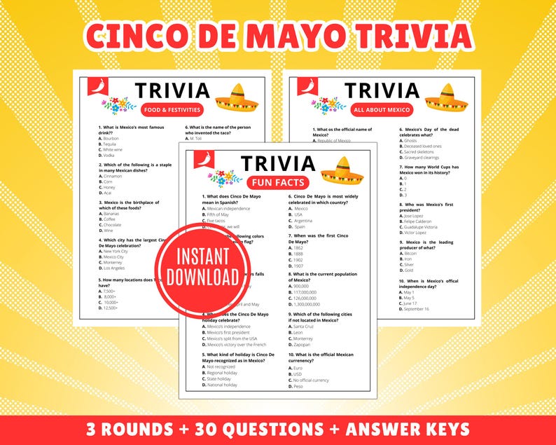 Cinco De Mayo Trivia: Printable Party Game (instant Download) - Etsy