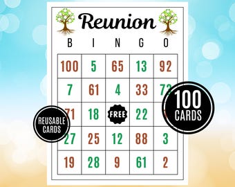 Family Reunion Bingo Game: 100 Unique Cards (Printable)