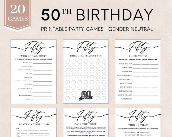50th Birthday Party Games | 20 Game Bundle (Digital Download)
