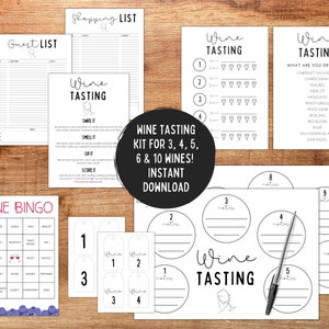 Trousse de dégustation de vin | Dégustation de vins | Tableaux de bord de dégustation de vins | Cartes de dégustation de vins | Jeux d'oenologie | Vin de nuit entre filles | Produits à imprimer pour le vin
