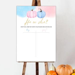 He or She Sign | Pumpkin Gender Reveal Sign | Boy or Girl Sign | Gender Guess | Fall Gender Reveal | Gender Reveal Game | Printable Sign