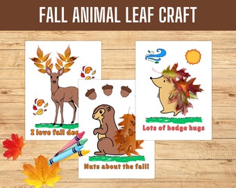 Fall Animal Leaf Craft | Kids Coloring Pages (Digital Download)