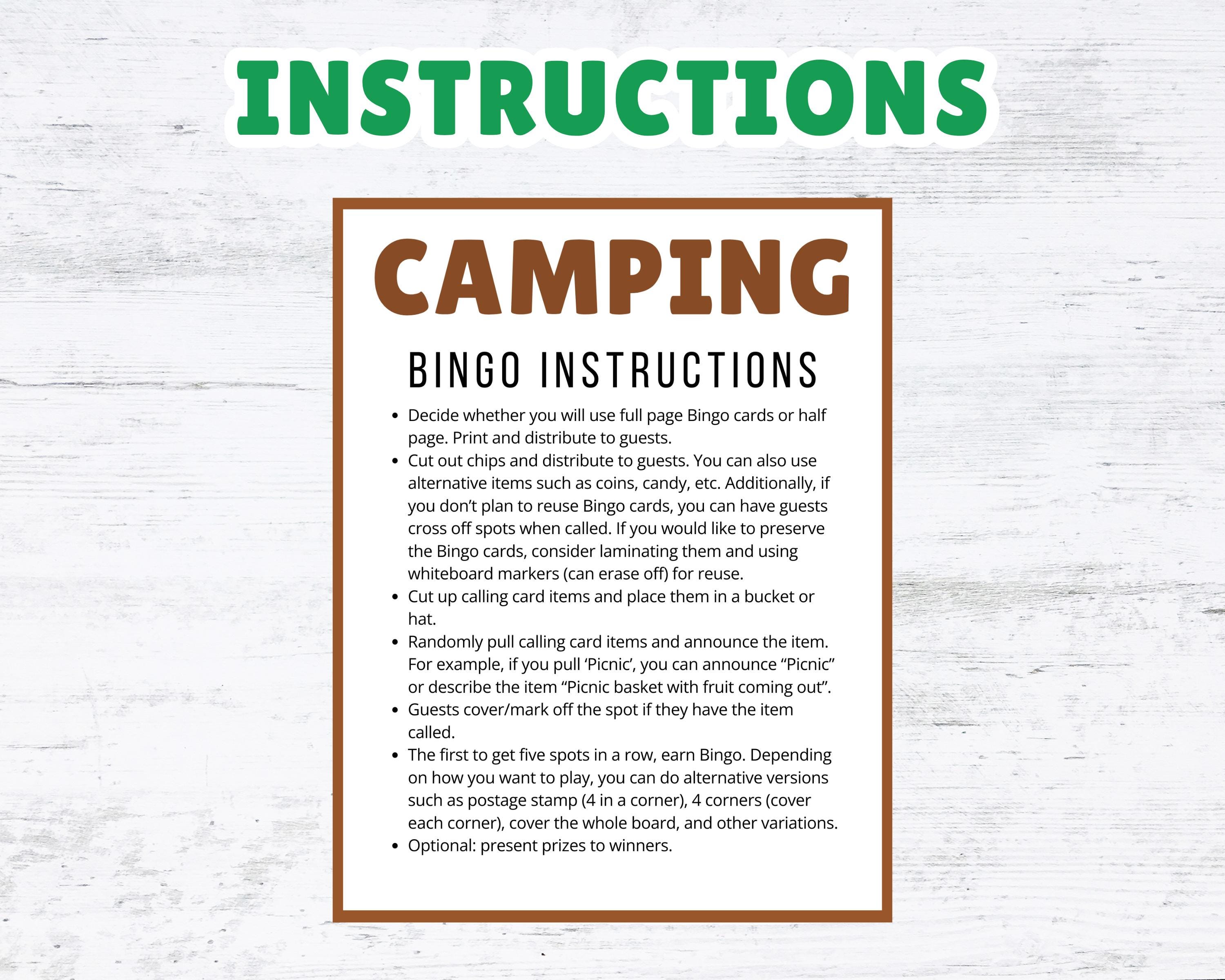 Printable Camping Bingo Game | 50 Unique Cards (digital Download) - Etsy