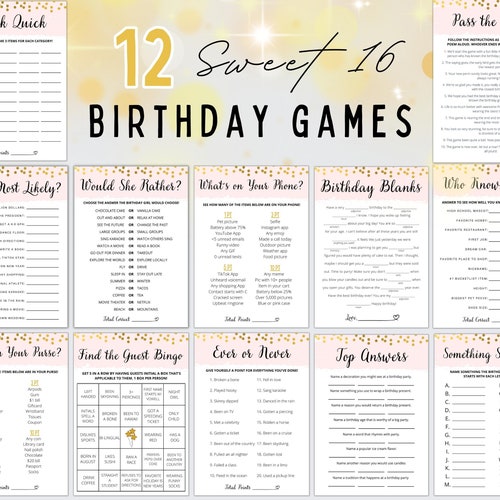 Sweet 16 Party Games 16th Birthday Games Bundle Printable Etsy