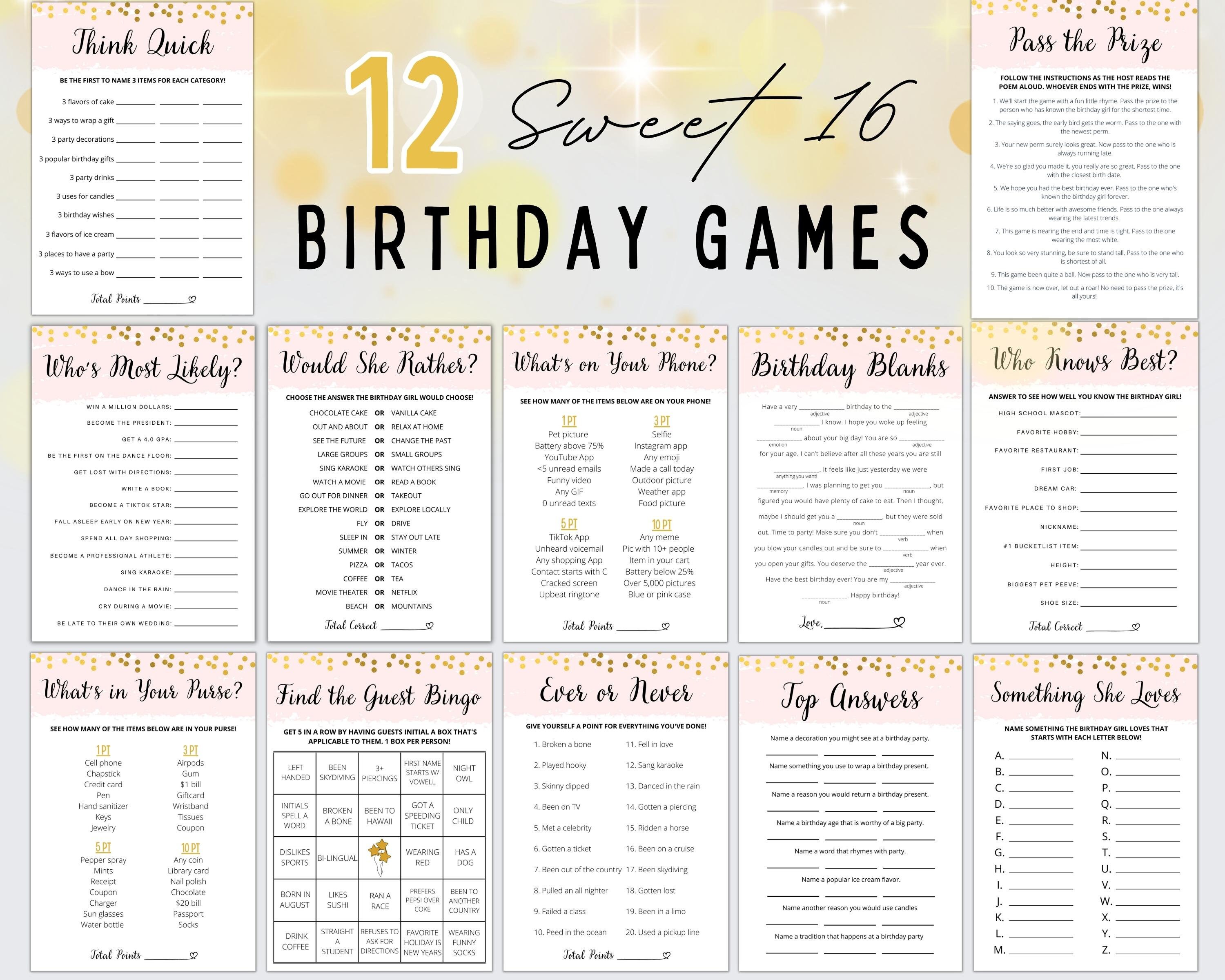 Sweet 16 Party Games Sweet 16 Bundle Sweet 16 Printable Etsy