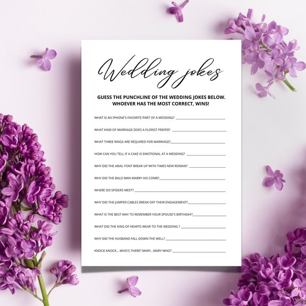 Wedding Jokes Game | Wedding Games | Wedding Reception Games | Wedding Games for Reception | Cocktail Hour Games | Wedding Party Printable