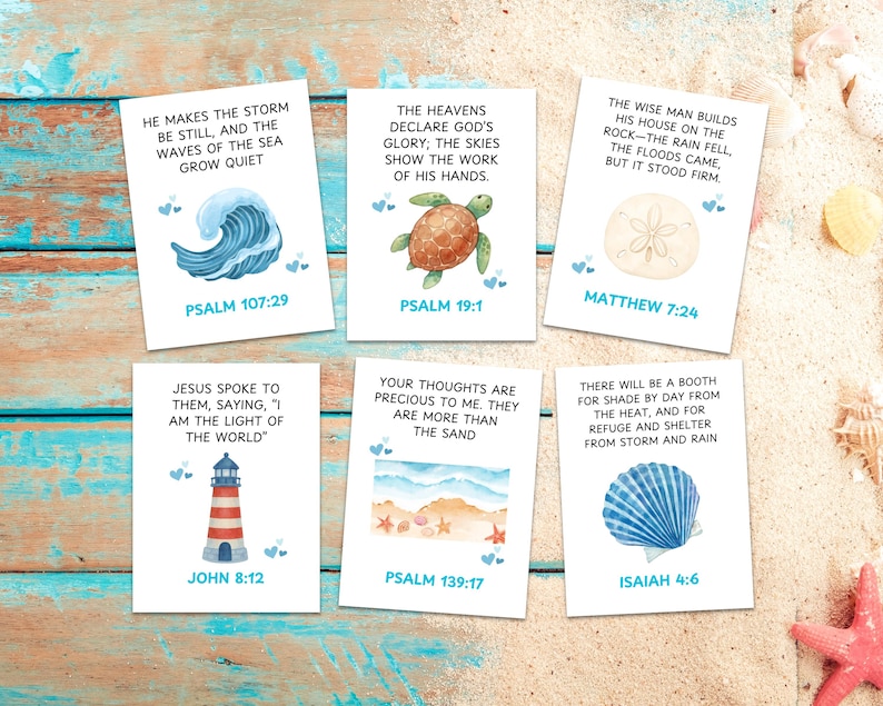 Seashell Scriptures Beach Bible Verse Cards: Christian Scripture Tracts (digital Download ...