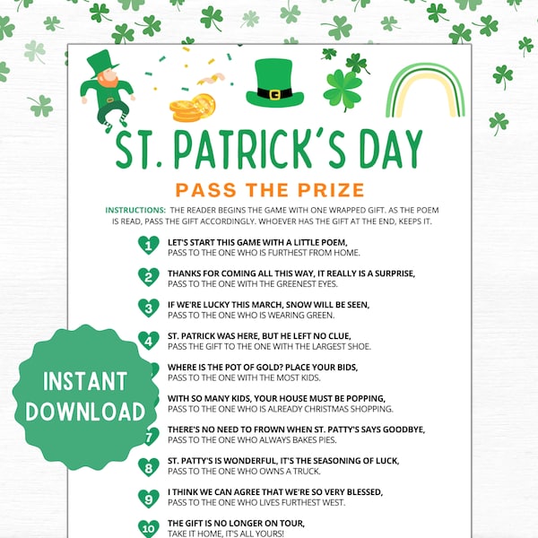 St. Patrick's Pass the Prize | St. Patricks Games | St Patrick's Day Games | St Pattys Day Game | St Patricks Day Games Adults Kids School
