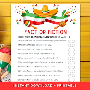 Cinco De Mayo Fact or Fiction Game | Printable Trivia (digital Download ...