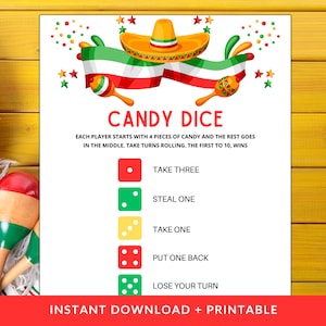 Candy Dice Game | Cinco De Mayo Games | Cinco De Mayo Party Games | Cinco De May Game Adults Kids Office | Mexican Party Games Printable