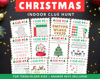 Christmas Clue Hunt | Christmas Scavenger Hunt | Santa Scavenger Hunt | Indoor Christmas Treasure Hunt | Christmas Family Game | Printable